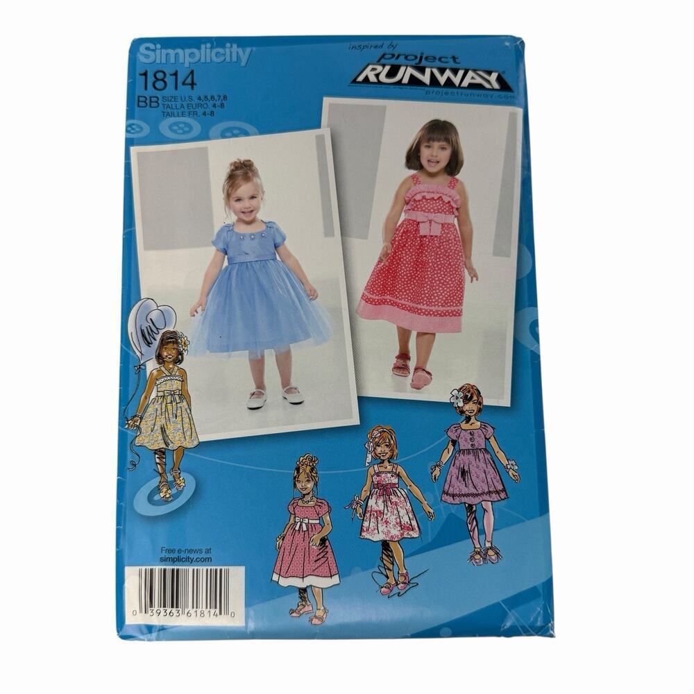 Simplicity 1814 Project Runway Girls Dresses Sewing Pattern Size BB 4-8 UNCUT